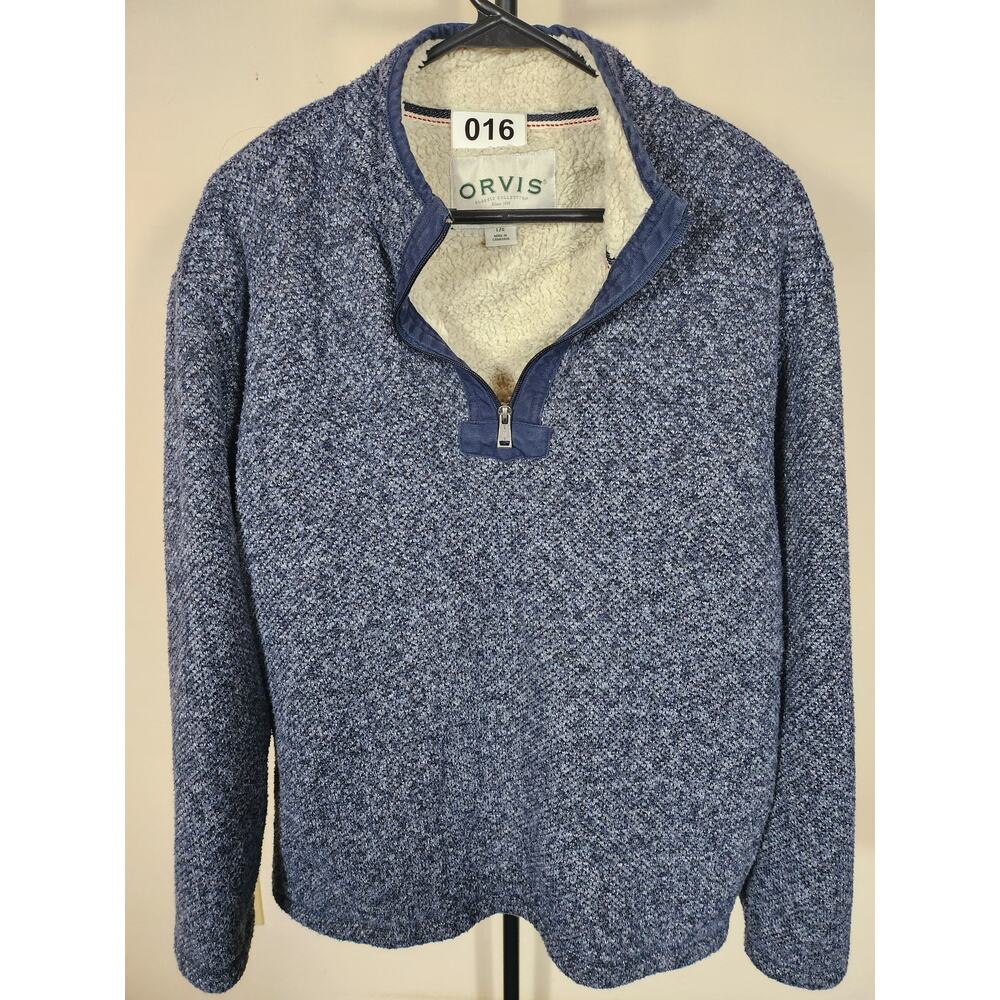 Men's Large Orvis Sherpa Lined Quarter Zip Blue Sweater Pullover - Picture 7 of 7